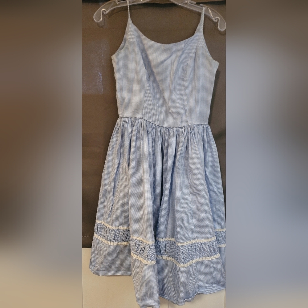 Vintage Petite Texas Miss Blue And White Checkered 100%Cotton Girls Dress(Sz10?)